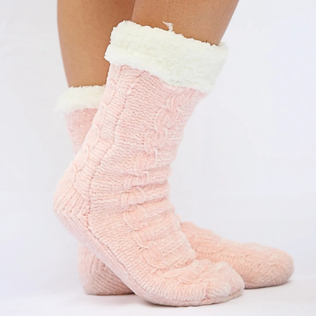 Chaussette en Sherpa Rose