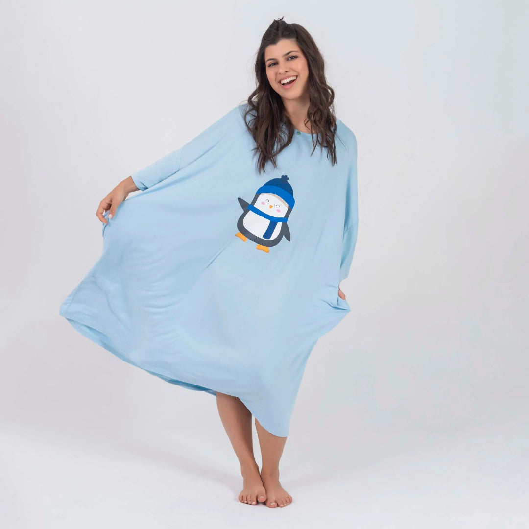 Chemise de Nuit Cosy Bleu Pingouin