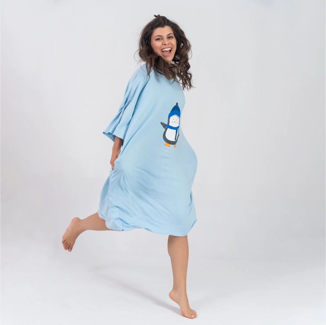Chemise de Nuit Cosy Bleu Pingouin