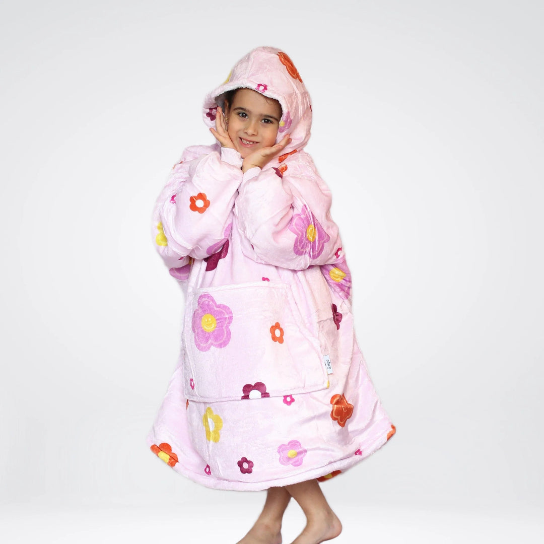 Plaid à Capuche Enfant Fleur Rose Cosydoo