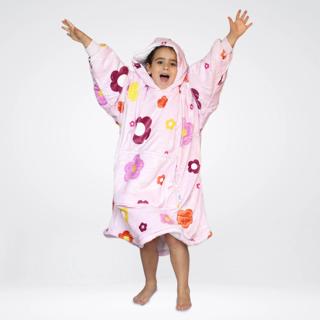 Plaid à Capuche Enfant Fleur Rose Cosydoo