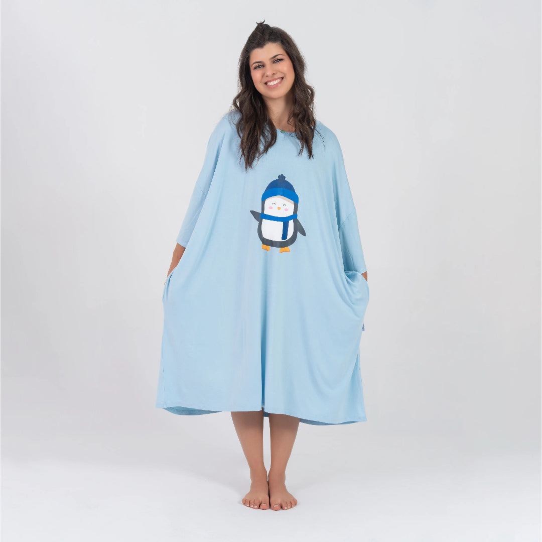 Chemise de Nuit Cosy Bleu Pingouin