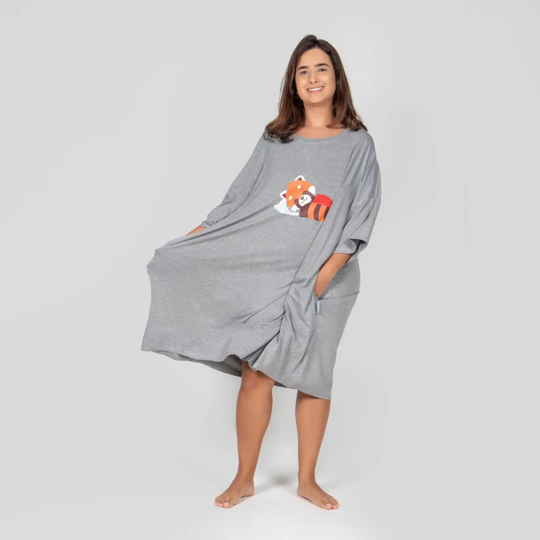 Chemise de Nuit Cosy Panda Roux Gris