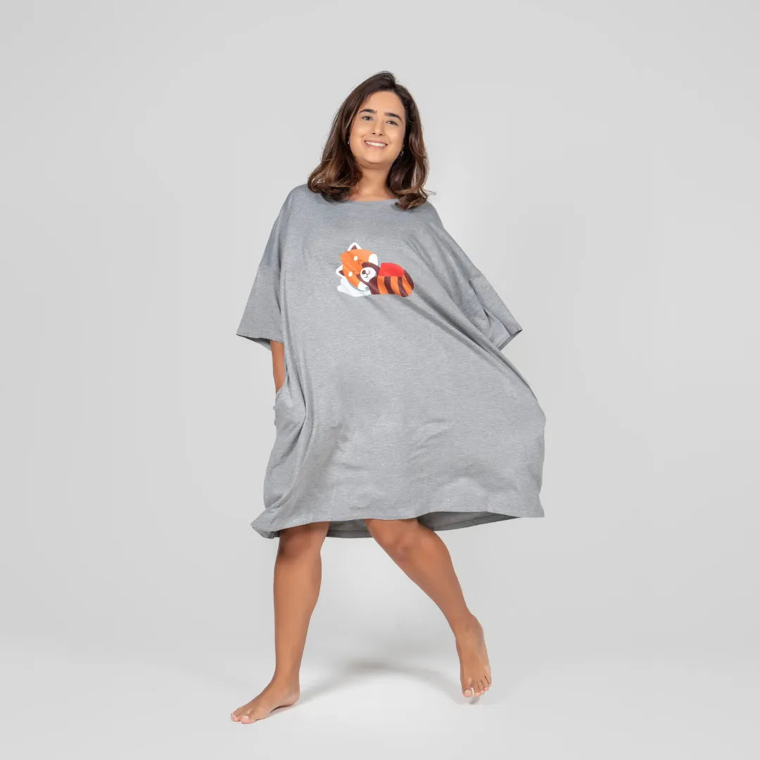 Chemise de Nuit Cosy Panda Roux Gris