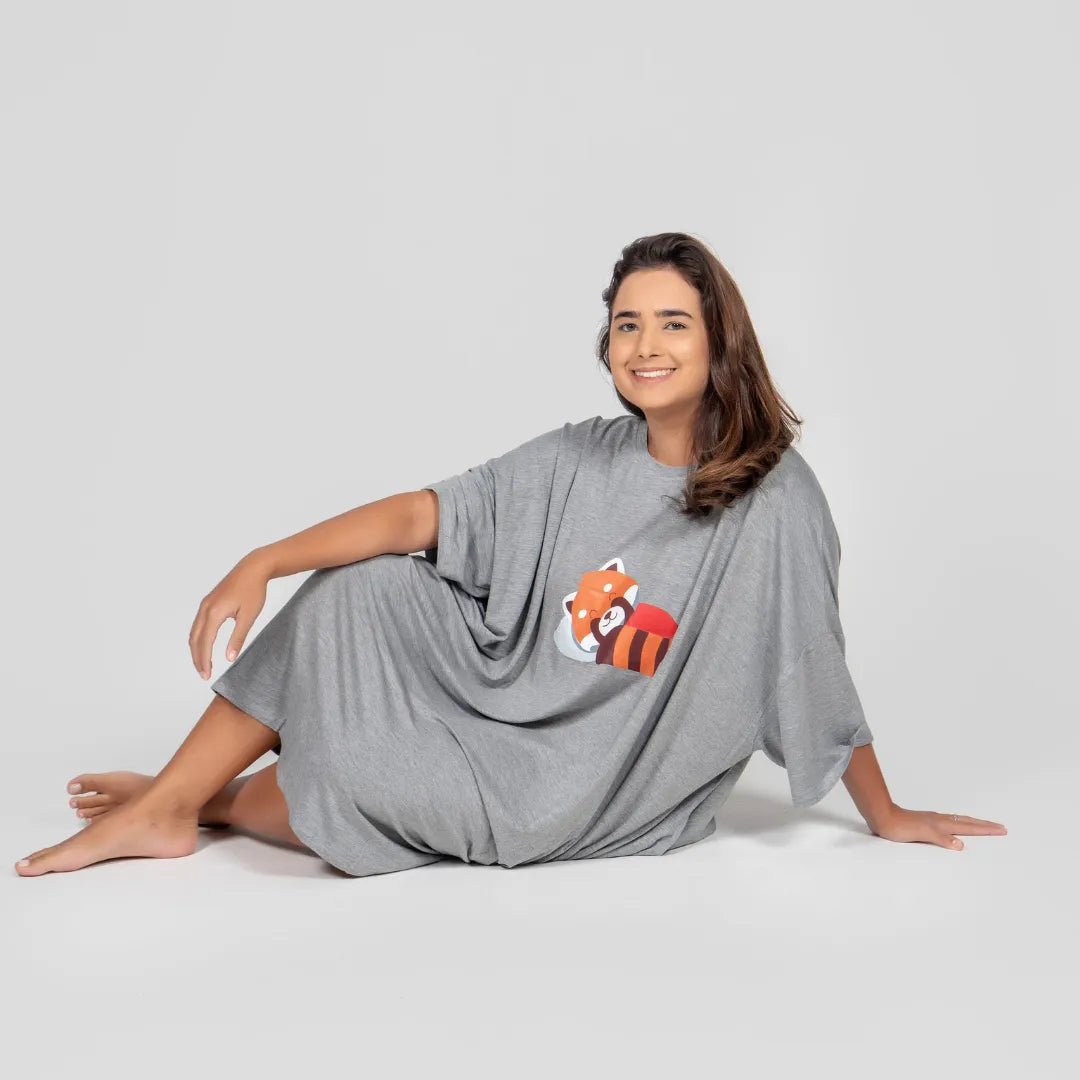 Chemise de Nuit Cosy Panda Roux Gris
