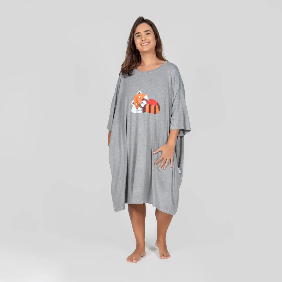 Chemise de Nuit Cosy Panda Roux Gris